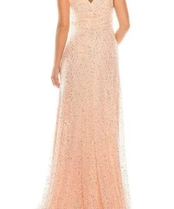 Odrella - 4757 Illusion Off Shoulder Glitter Mesh A-Line Gown 17 Odrella - 4757 Illusion Off Shoulder Glitter Mesh A-Line Gown