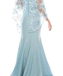 Formal Gowns Odrella - 7Y1037 Off-Shoulder Trumpet Gown With Embroidered Mesh Cape
