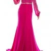 Odrella - 7Y1090 Bishop Sleeve Embroidered Mesh Jacquard Gown Formal Gowns