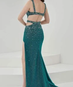 Panoply - 14075 Illusion Plunged Neck Cutout Bodice Fully Beaded Gown
