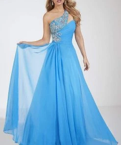 Panoply - 14622 Glittering Rhinestones And Beads Embellished One Shoulder Silky Chiffon Long Gown