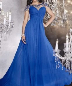 Panoply - 14738 Sumptuous Beaded Bateau Neck Silky Chiffon A-line Gown