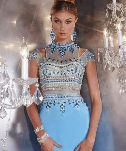 Panoply - 14747 Striking Beaded Choker Neck Two-Piece Matte Jersey Gown Formal Gowns