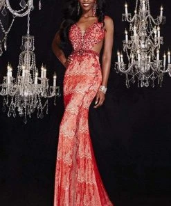 Panoply - 14754 Ravishing Bejeweled V-Neck Laced Dress Formal Gowns