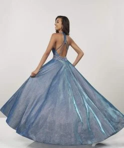 Panoply - 14926 Plunging V-Neck Embellished Ballgown