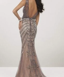 Panoply - 14936 Embellished Deep V-neck Mermaid Dress