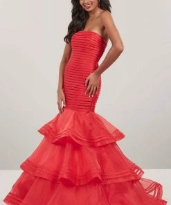 Panoply - 14953 Strapless Ruched Layered Mermaid Dress