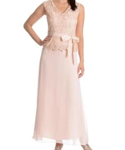 Formal Gowns Patra - Lace Embellished Bow Evening Dress 13654 - 1 Pc Peach In Size 8 Available