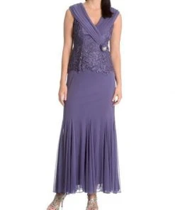 Patra - Lace Embellished V-Neck Jersey Sheath Dress 12678