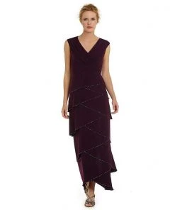 Patra - V-Neck Tiered Long Jersey Dress 13089