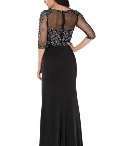 Poly USA - 7584 Quarter Sleeve Embroidered Illusion Trumpet Dress Formal Gowns