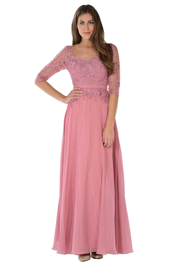 Formal Gowns Poly USA - 7598 Beaded Lace Appliqued A-Line Dress 6 Formal Gowns Poly USA - 7598 Beaded Lace Appliqued A-Line Dress