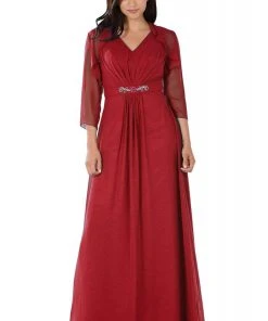 Poly USA - 7770 Sleeveless V Neck Chiffon Dress With Bolero Jacket Formal Gowns