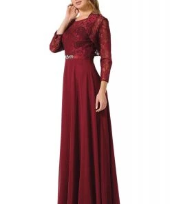 Poly USA - 7772 Floral Lace A-Line Dress With Bolero Jacket Formal Gowns