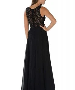 Poly USA - 7868 Sheer Lace Illusion Midriff A-Line Dress