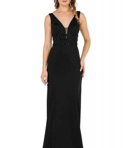 Poly USA - 8222 Beaded Plunging V-Neck Trumpet Dress