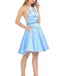 Poly USA - 8236 Illusion Inset Halter Metallic Dress