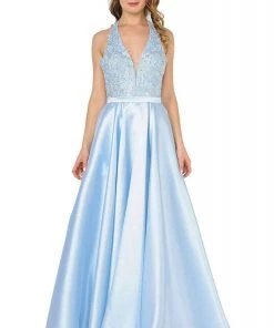 Poly USA - 8316 Embroidered Deep Halter V-neck A-line Gown 13 Poly USA - 8316 Embroidered Deep Halter V-neck A-line Gown