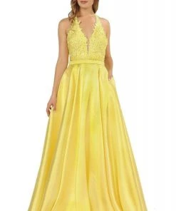 Poly USA - 8316 Embroidered Deep Halter V-neck A-line Gown 19 Poly USA - 8316 Embroidered Deep Halter V-neck A-line Gown