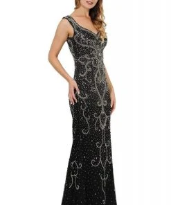 Poly USA - 8362 Bedazzled V-neck Long Trumpet Dress 7 Poly USA - 8362 Bedazzled V-neck Long Trumpet Dress