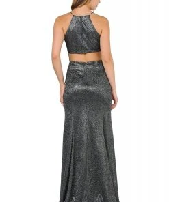 Formal Gowns Poly USA - 8386 Halter Neck Sexy Back Cutout Glitter Dress