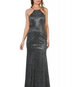 Formal Gowns Poly USA - 8386 Halter Neck Sexy Back Cutout Glitter Dress