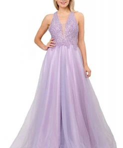 Formal Gowns Poly USA - 8412 Beaded Deep V-neck Ballgown With Strappy Back