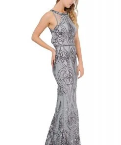 Formal Gowns Poly USA - 8438 Sequined Halter Neck Trumpet Dress