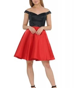 Poly USA - 8532 Two Tone Embellished Off-Shoulder A-line Dress Cocktail Dresses