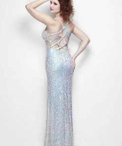 Primavera Couture - 1107 Sequined Deep V-neck Sheath Dress