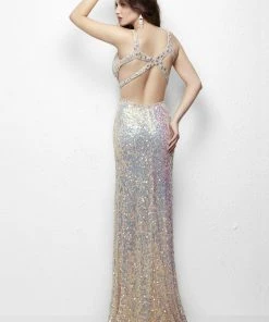 Primavera Couture - 1147 Sequined Deep V-neck Dress Formal Gowns