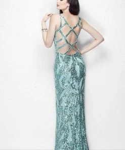 Formal Gowns Primavera Couture - 1151 Iridescent High Slit V-Neck Gown 13 Formal Gowns Primavera Couture - 1151 Iridescent High Slit V-Neck Gown