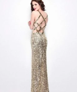 Formal Gowns Primavera Couture - 1181 Sequined V-neck Sheath Dress