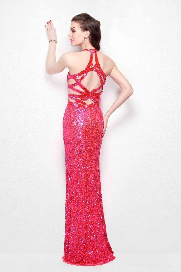 Primavera Couture - 1261 Strappy Halter Sequined Long Dress With Slit 4 Primavera Couture - 1261 Strappy Halter Sequined Long Dress With Slit