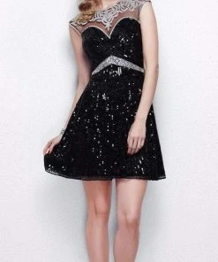 Primavera Couture - 1312 Cap Sleeve Sequined Mini Dress Cocktail Dresses 8 Primavera Couture - 1312 Cap Sleeve Sequined Mini Dress Cocktail Dresses