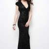 Primavera Couture - 1413 Sequined V Neck Cap Sleeves Long Gown 2 Primavera Couture - 1413 Sequined V Neck Cap Sleeves Long Gown