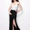 Primavera Couture - 1416 Sleeveless V-Neck Sequined High Slit Gown - 1 Pc Black White In Size 0 Available
