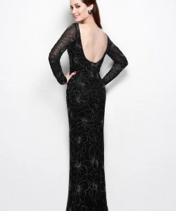 Primavera Couture - 1438 Floral Ornate Long Sleeve Gown