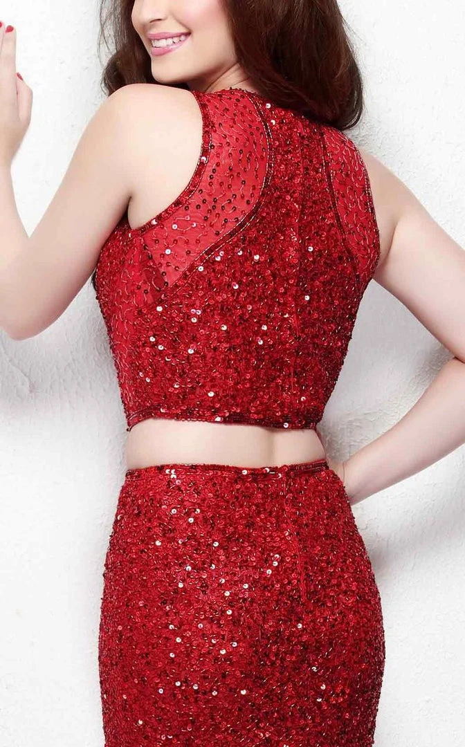 Primavera Couture - 1505 Sequined Illusion Jewel Neck Sheath Dress 6 Primavera Couture - 1505 Sequined Illusion Jewel Neck Sheath Dress