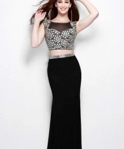 Primavera Couture - 1511 Bejeweled Illusion Bateau Neck Sheath Dress