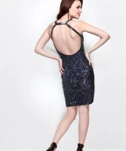 Primavera Couture - 1662 Gorgeously Sequined Halter Neck Dress - 1 Pc Midnight In Size 0 Available Cocktail Dresses