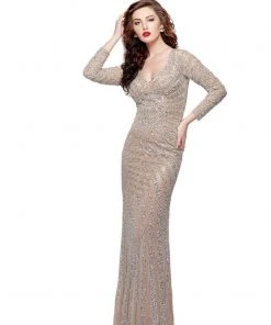 Primavera Couture - 1963 Illusion Long Sleeve Sheath Gown Formal Gowns