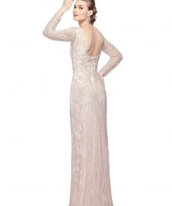 Formal Gowns Primavera Couture - 1966 Adorned Illusion Long Sleeve Gown 7 Formal Gowns Primavera Couture - 1966 Adorned Illusion Long Sleeve Gown