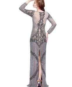 Primavera Couture - 1975 Embellished Deep V-neck Column Dress