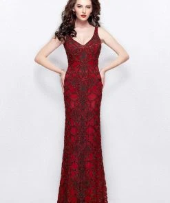 Formal Gowns Primavera Couture - 1978 Beaded V-neck Sheath Dress