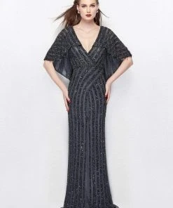 Primavera Couture - 1987 Bedazzled Deep V-neck Sheath Dress Formal Gowns 8 Primavera Couture - 1987 Bedazzled Deep V-neck Sheath Dress Formal Gowns
