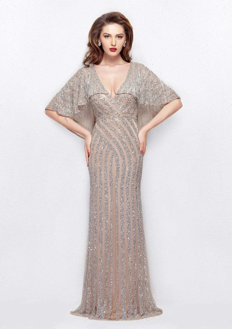 Primavera Couture - 1987 Bedazzled Deep V-neck Sheath Dress Formal Gowns 3 Primavera Couture - 1987 Bedazzled Deep V-neck Sheath Dress Formal Gowns