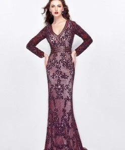 Formal Gowns Primavera Couture - 1990 Sequin Deep V-neck Sheath Dress