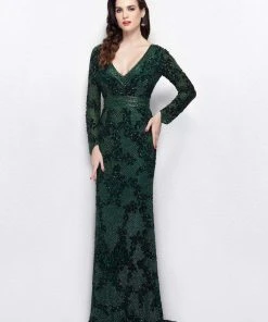 Formal Gowns Primavera Couture - 1990 Sequin Deep V-neck Sheath Dress