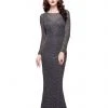 Primavera Couture - 1996 Long Sleeve Sheer Beaded Sheath Gown